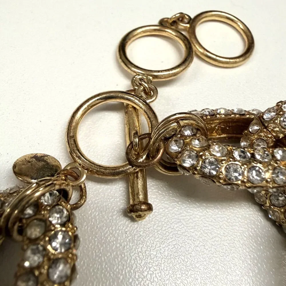 J.Crew Archive Pavé Crystal Chunky Chain Link Bracelet Gold Tone Toggle Closure
